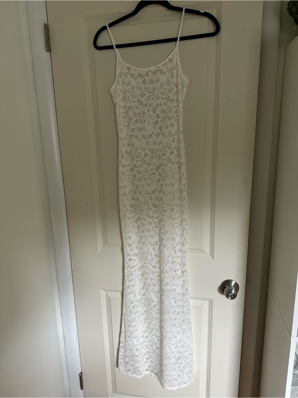 Anthropologie White Floral Lace Maxi Slip Dress